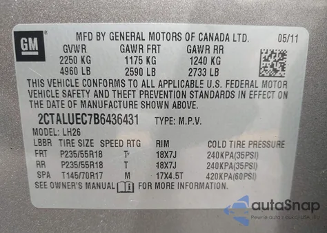 2011 GMC Terrain Slt-1 z USA, uszkodzony, nr VIN 2CTALUEC7B6436431